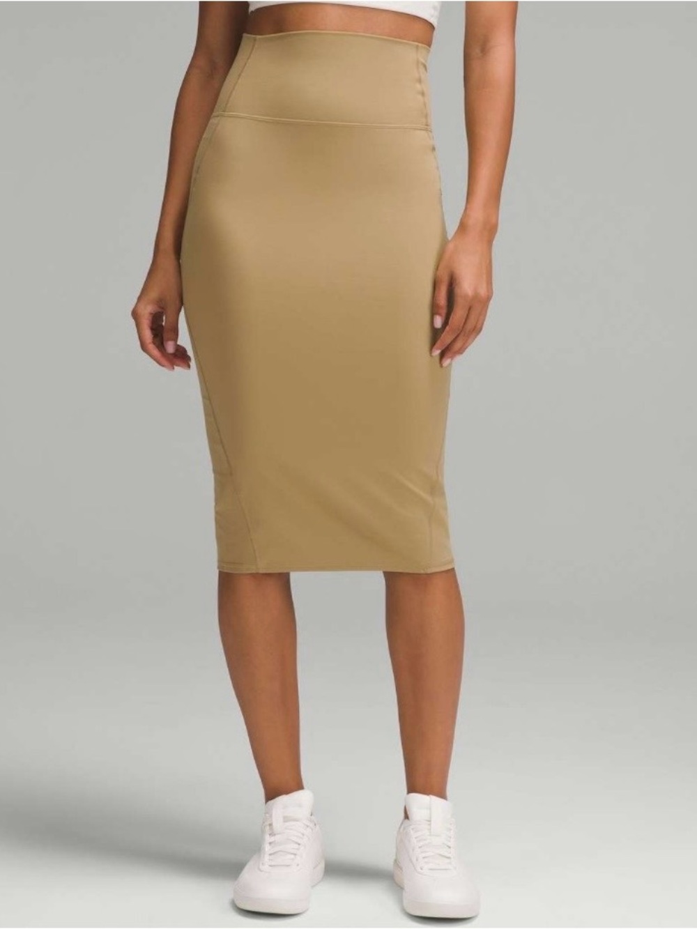 NWOT Lululemon Nulu Slim-Fit High-Rise Midi Skirt Filbert Tan Beige Athleisure